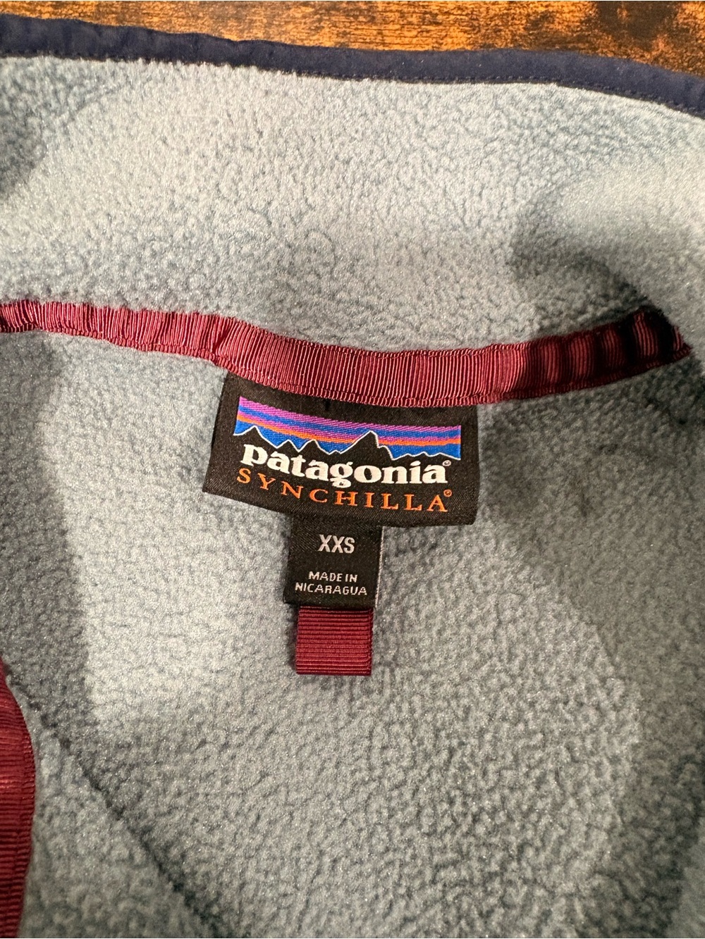 Patagonia Kids Synchilla Fleece Jacket Light Gray with Maroon Trim